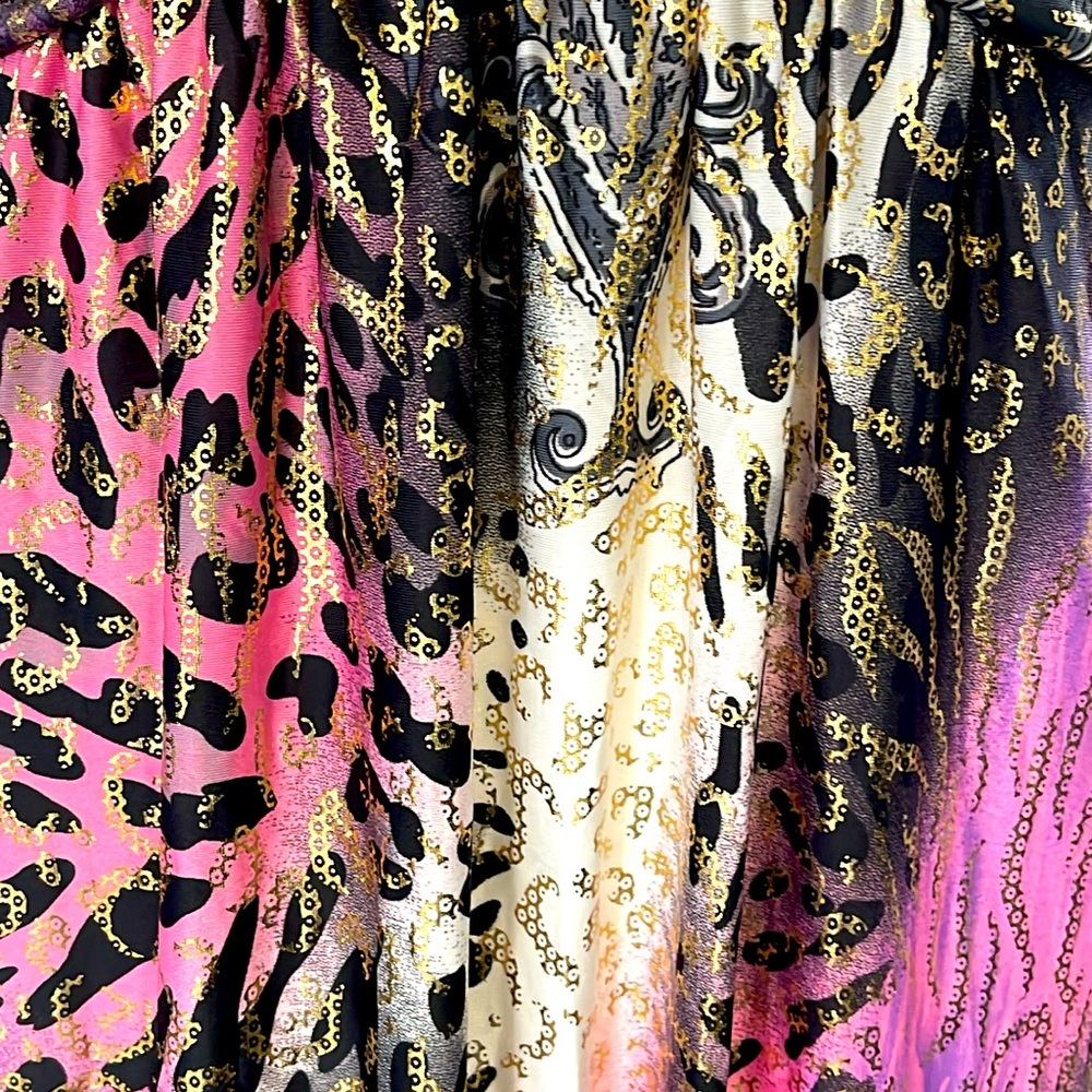 NWOT Pink/Gold Leopard Metallic DeepV Print Racer-Back Basque Waist Maxi Dress-S - Picture 5 of 8